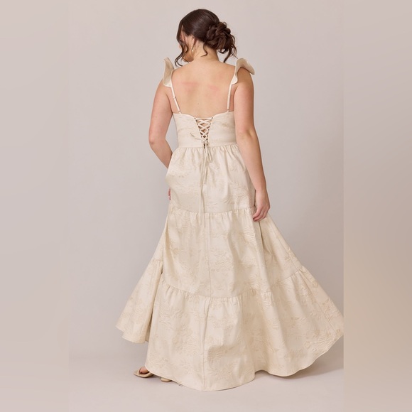 Revelry Luxe Violet Jacquard Dress Flutter Strap Corset Back Size 24 Champagne - Picture 5 of 16